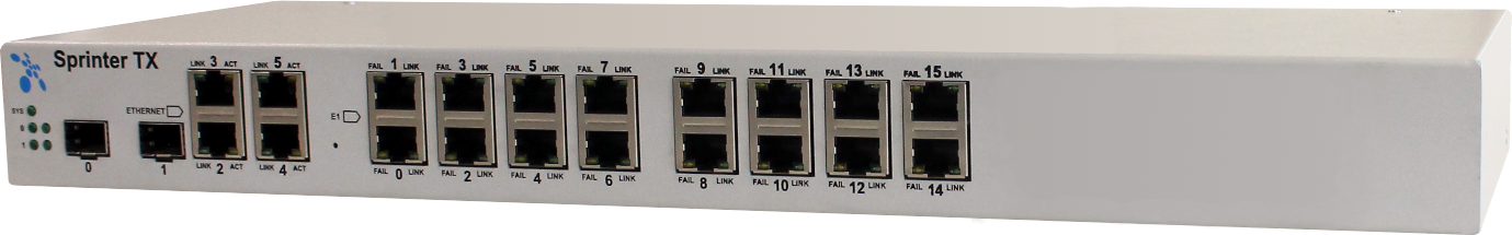 Sprinter TX 20.16E1.4GE.2CSFP.DC48AC220 (16 интерфейсов E1, 4 интерфейса Gigabit Ethernet, 2 интерфейса SFP/CSFP 1Gb, питание ~220В и -48В)