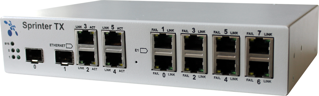 Sprinter TX 12.8E1.4GE.2CSFP.DC48AC220 (8 интерфейсов Е1, 4 интерфейса Gigabit Ethernet, 2 интерфейса SFP/CSFP 1Gb, питание ~220В и -48В)
