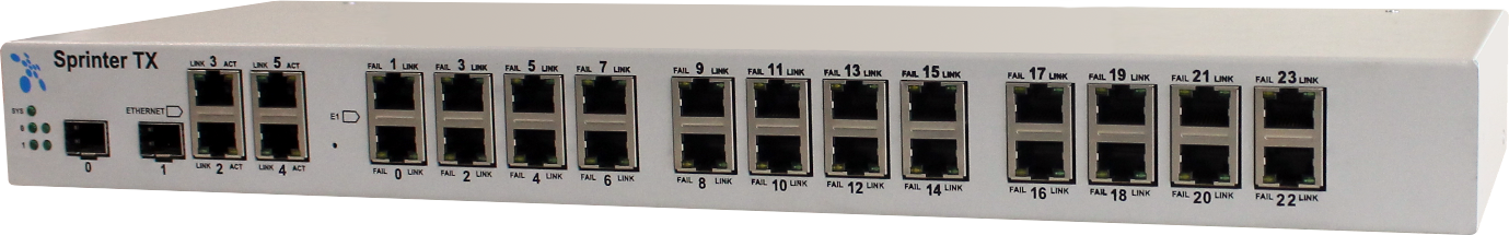 Sprinter TX 20.24E1.4GE.2CSFP.DC48AC220 (24 интерфейса E1, 4 интерфейса Gigabit Ethernet, 2 интерфейса SFP/CSFP 1Gb, питание ~220В и -48В)